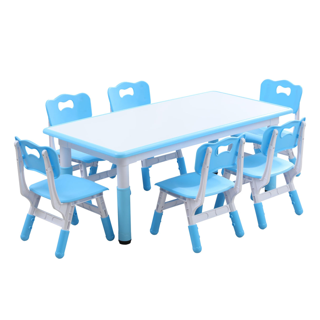 Table and 6 Chairs Set with Graffiti Desktop, Toddler Furniture Set, Non-Slip, Table Children