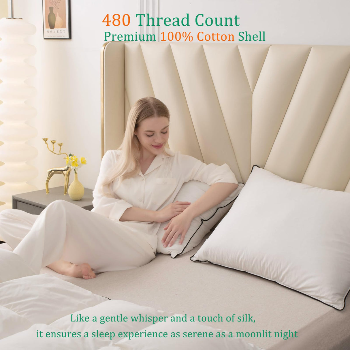 Luxury White Goose Down Pillows King Size - 750 Fill Power - 500 Thread