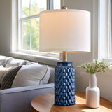 20.5 inches Modern Ceramic Dark Blue Bedside Lamp Set of 2 for Bedroom