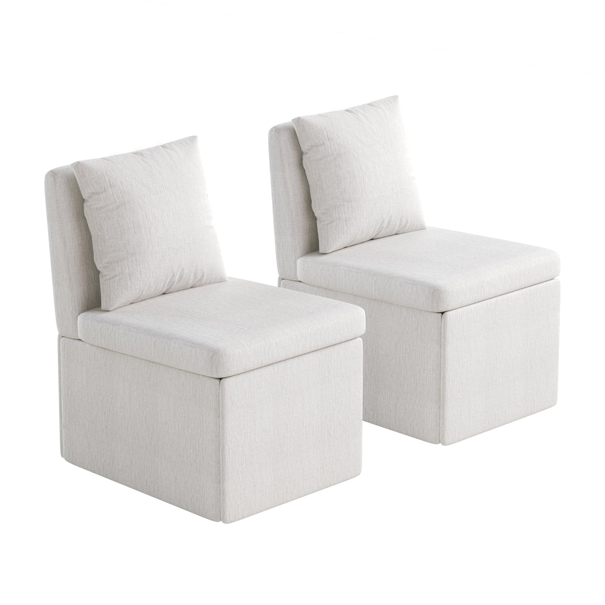 Upholstered Rolling Dining Chairs with Casters Set of 2, Modern Armless Linen Fabric Dining Chairs