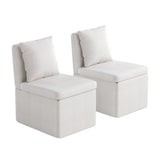 Upholstered Rolling Dining Chairs with Casters Set of 2, Modern Armless Linen Fabric Dining Chairs