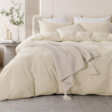Duvet Cover Set 100% Washed Cotton Oversized King 120"x98" Linen Feel Textured Organic Natural 3 Pieces