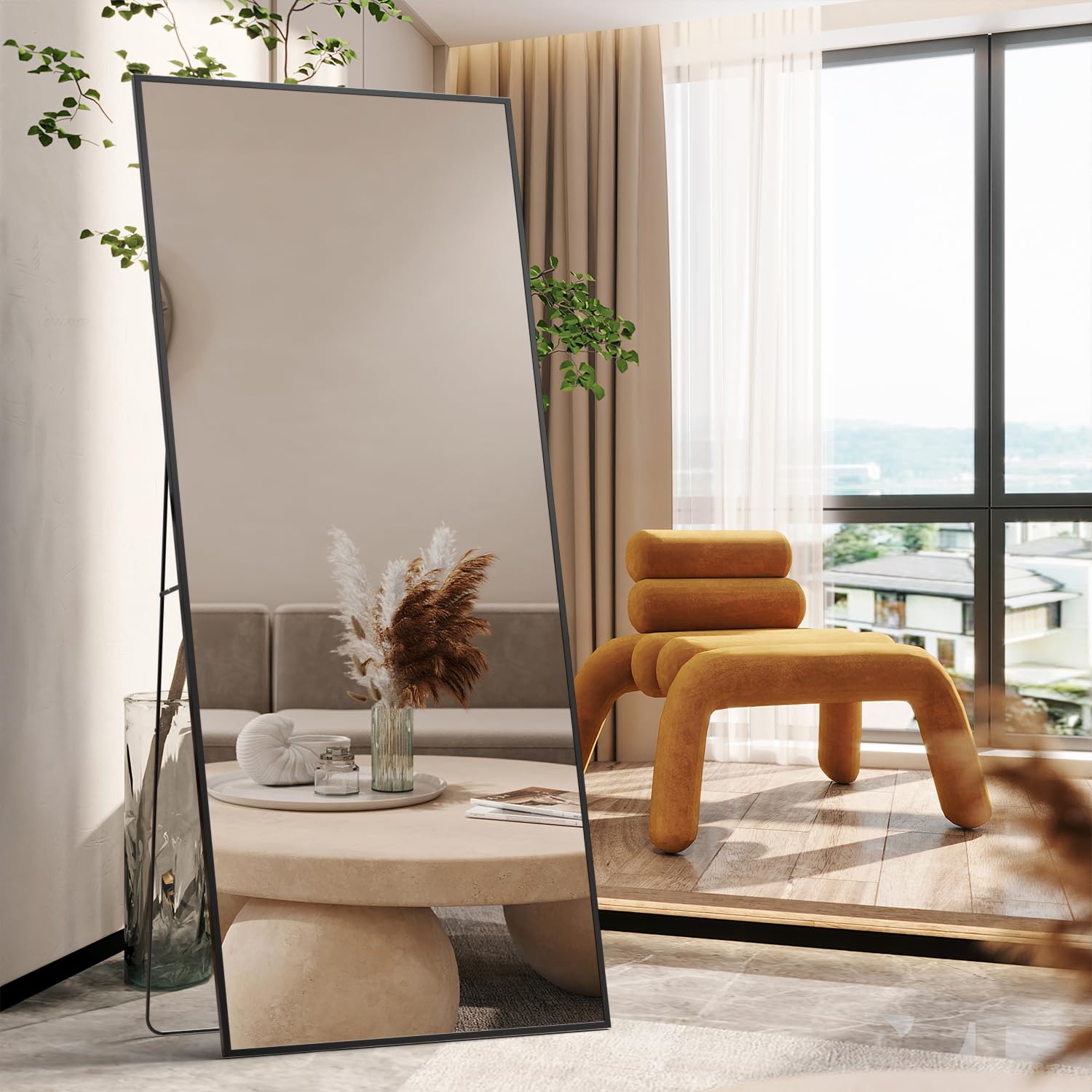 Full-Length Floor Mirror with Adjustable Bracket - Large Aluminum Alloy Standing Mirror