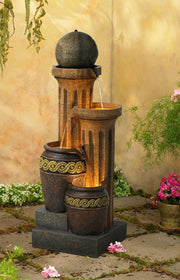 Rustic Outdoor Floor Water Fountain 50" High with LED Light Cascading for Garden