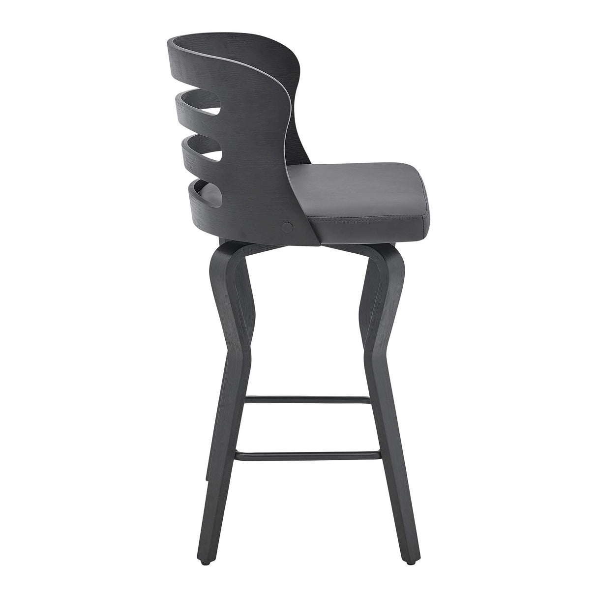 26" Swivel Gray Faux Leather and Black Wood Bar Stool