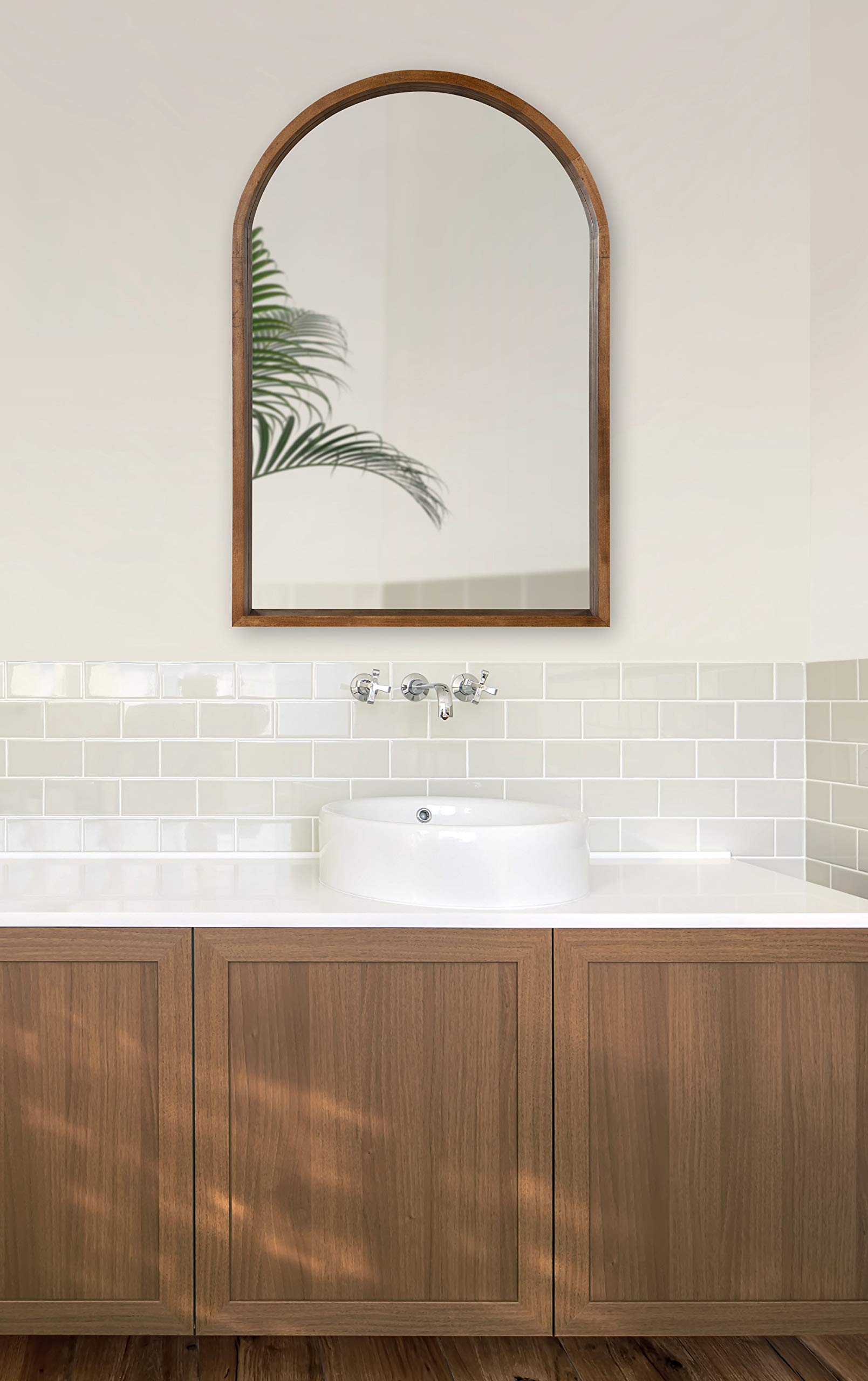 Kate and Laurel Hutton Rustic Modern Farmhouse Arch Mirror, 24" x 36", Natural Wood Finish