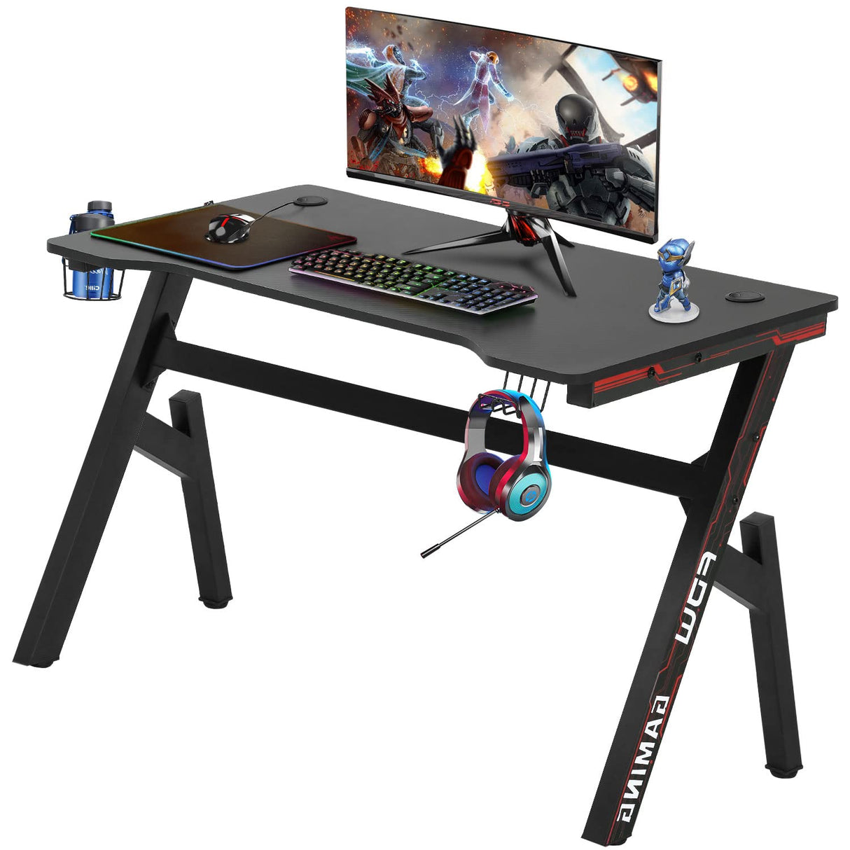 Gaming Desk Z-Shaped More Structure Stable 47" Computer Desk, Ergonomic Racing