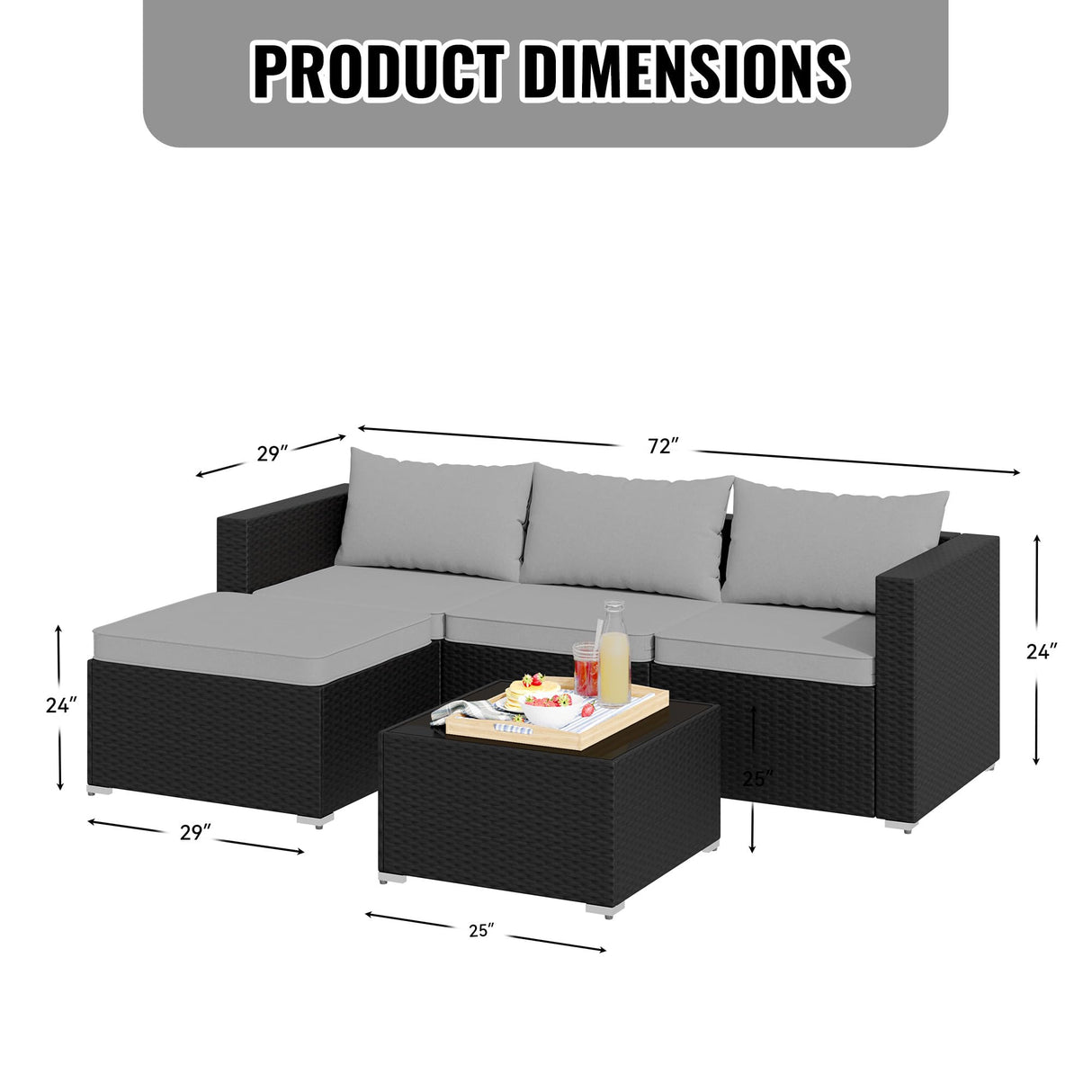 Patio Furniture Set,5 Piece Outdoor Patio Conversation Set All Weather Patio Sofa