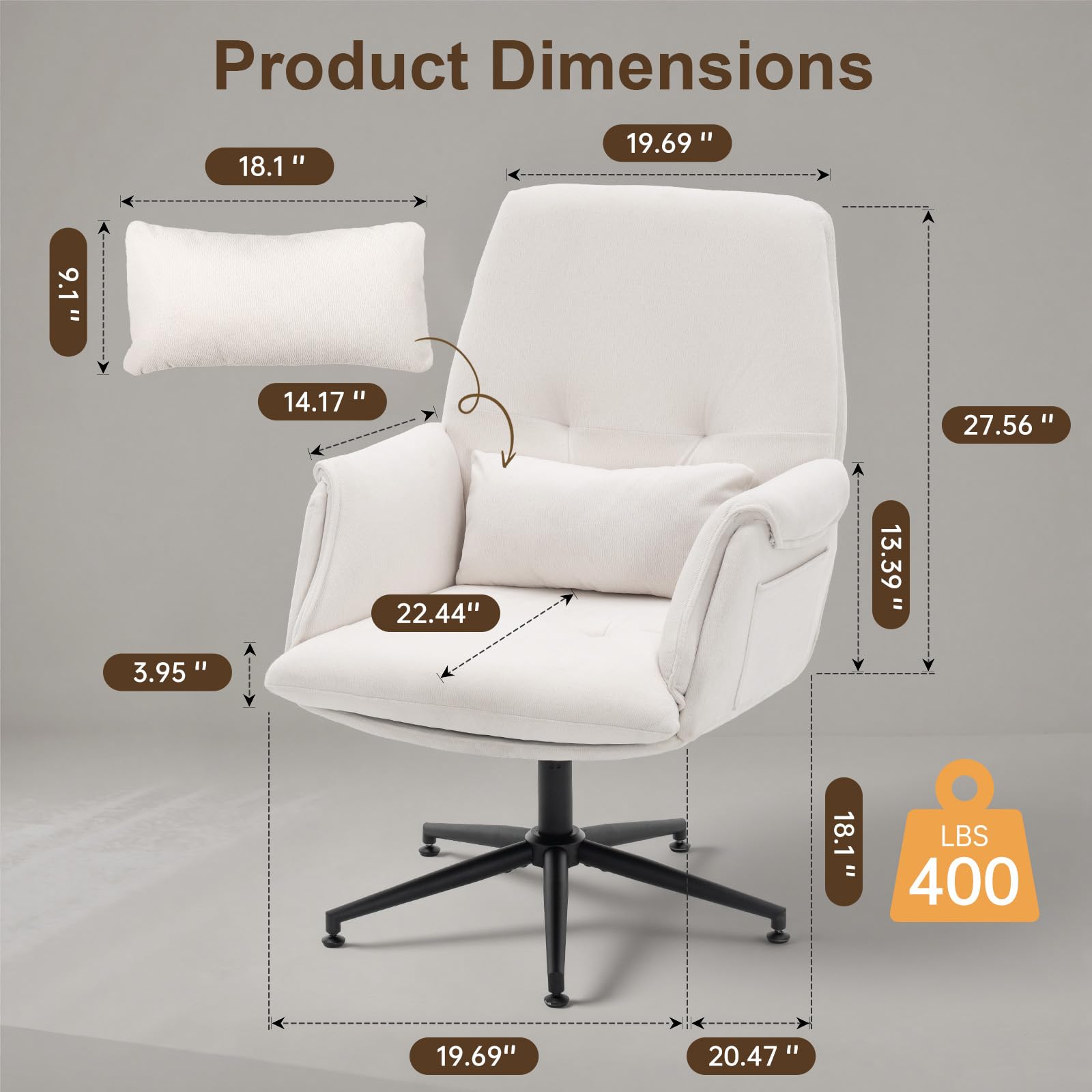 High Back Fabric Office Chair - Cross-Legged Desk Chair with Armrests