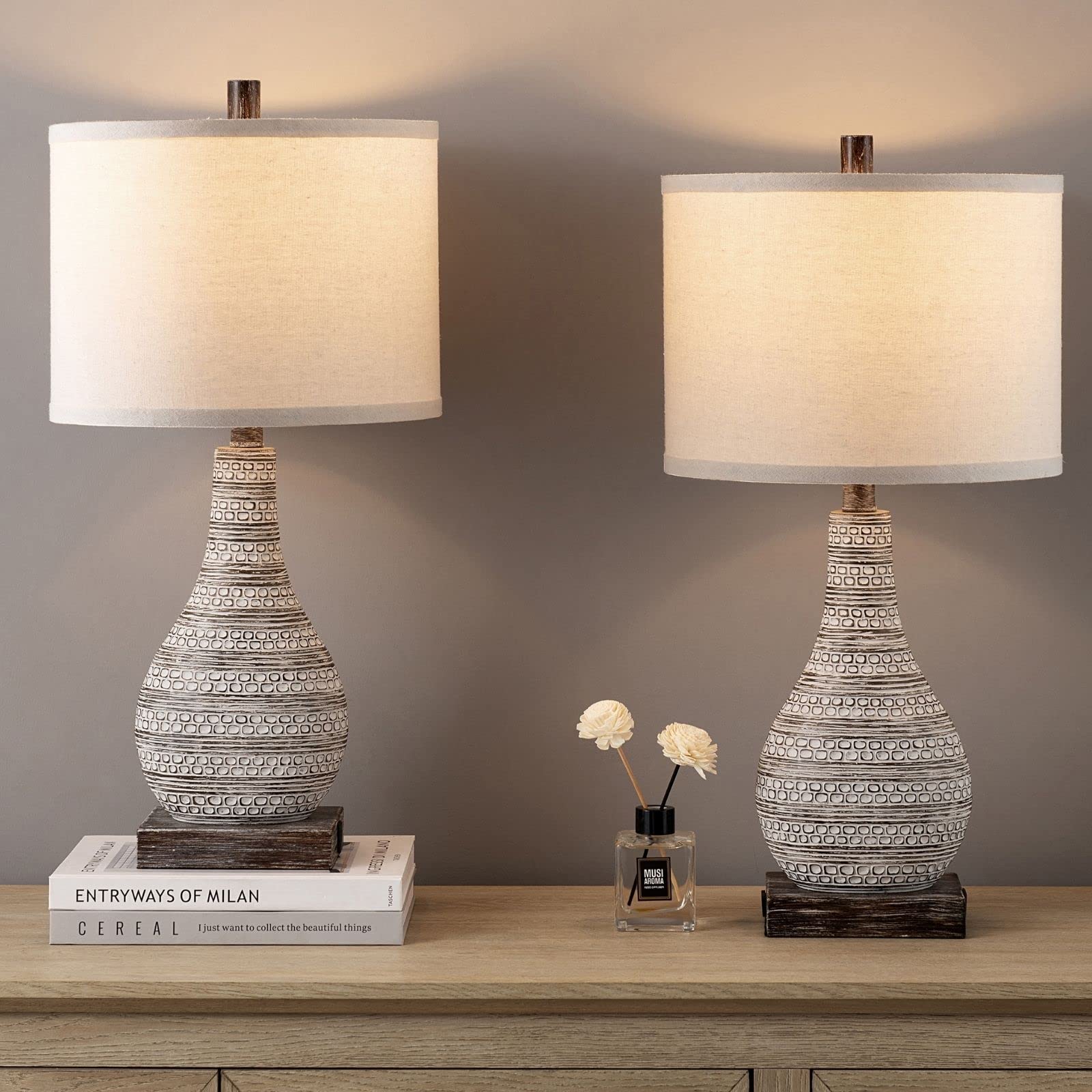3-Way Touch Control 24'' Poly Table Lamp Set of 2 with USB Ports