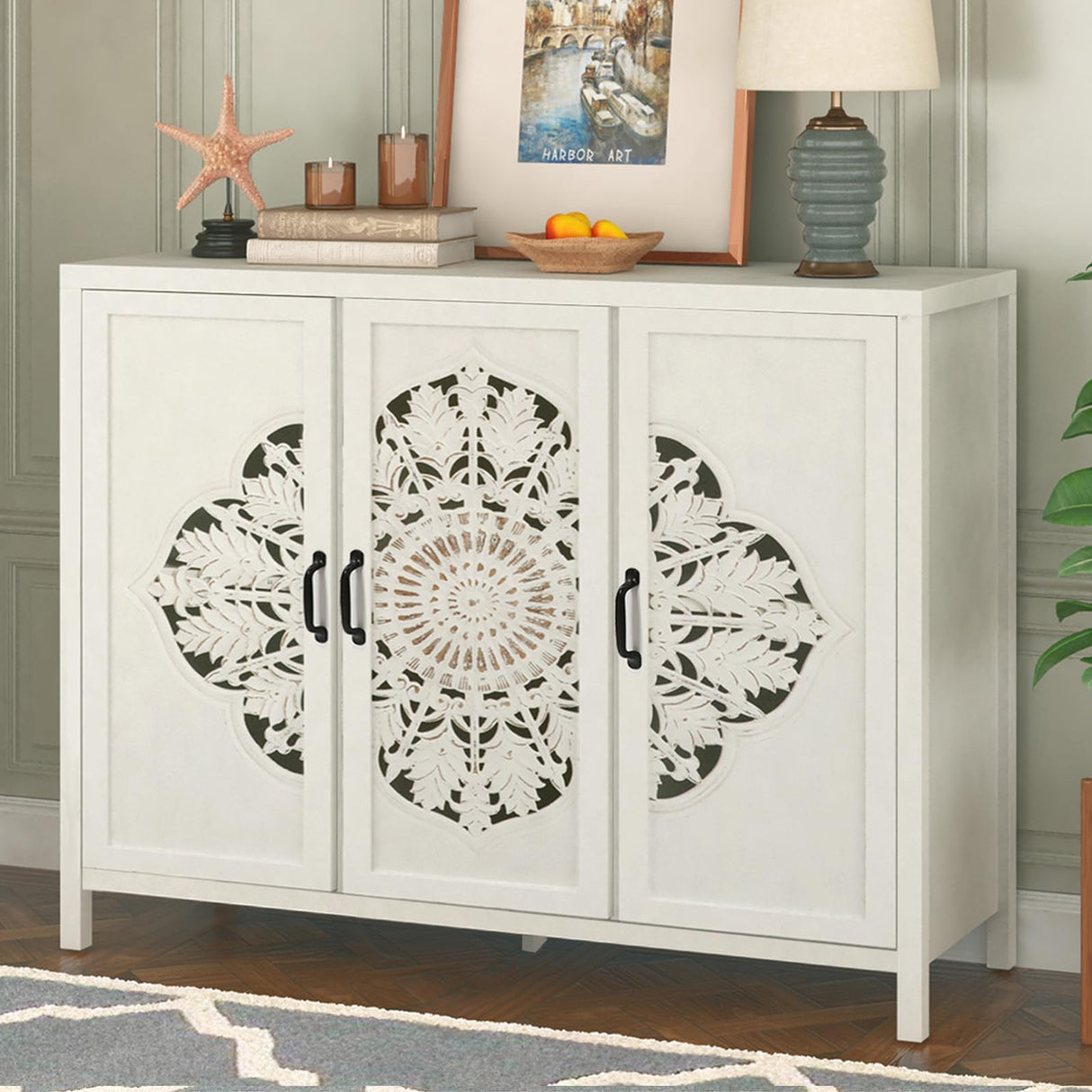 48"Accent Cabinet with 3 Doors, Farmhouse Sideboard Buffet Cabinet with Storage