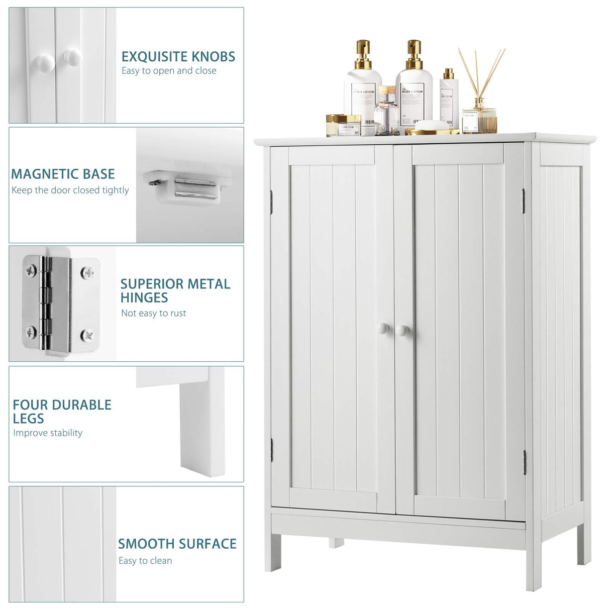 Bathroom Floor Cabinet, Freestanding Storage Cabinet with Double Doors and Shelf,