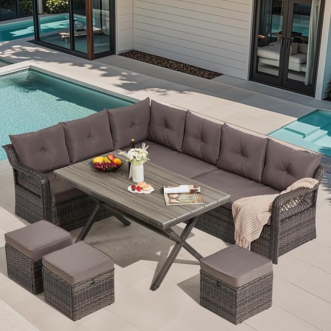 7 Pieces Patio Furniture Sets, Outdoor Dining Set, Patio Dining Sets with HDPE Table