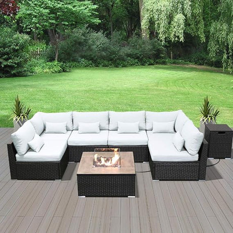 Sectional Sofa with Gas/Propane Fire Pit Table Outdoor Patio Furniture Sets