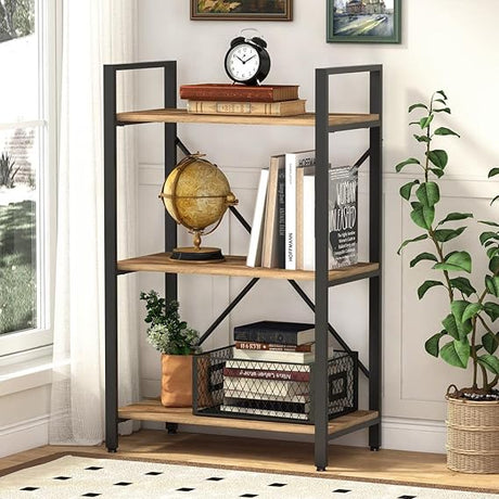 3 Tier Bookshelf, Small Rustic Book Shelf, Short Industrial Bookcase