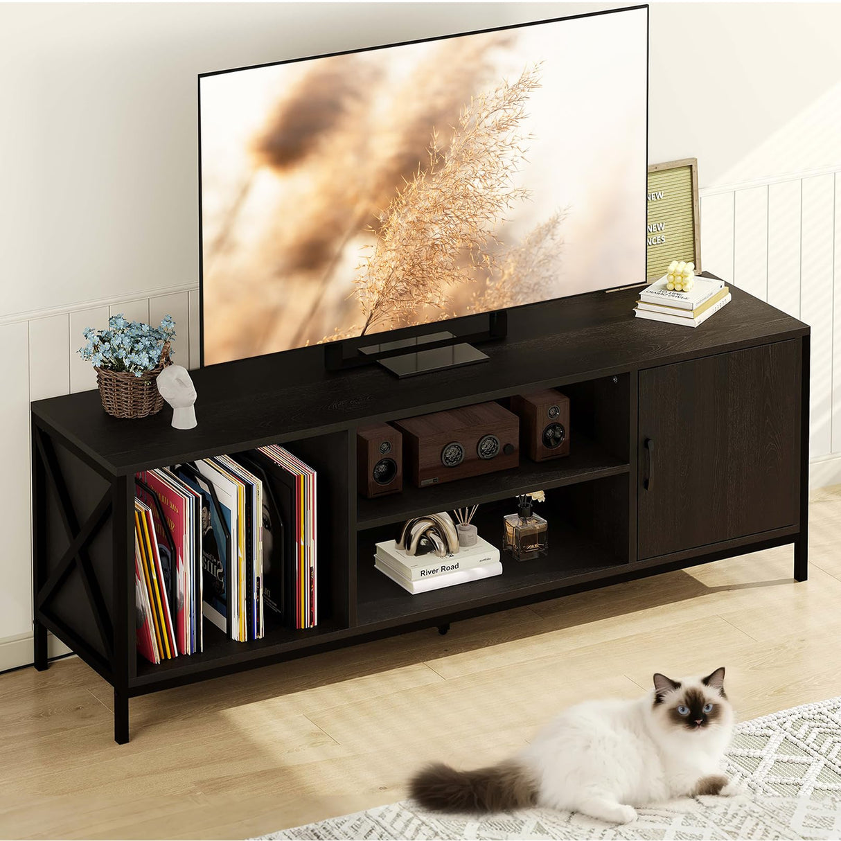 55 Inch TV Stand with Storage - Entertainment Center for TVs up to 70 Inches