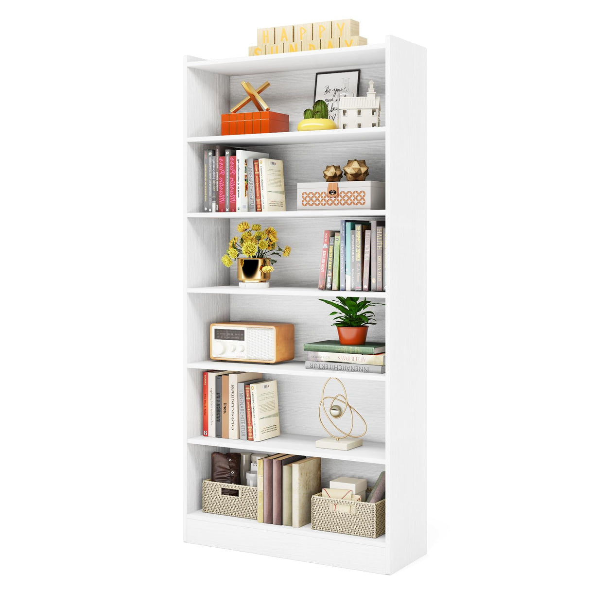 78-inch Tall Bookcase, Modern 7-Tier White Library Bookshelf with Storage Shelves