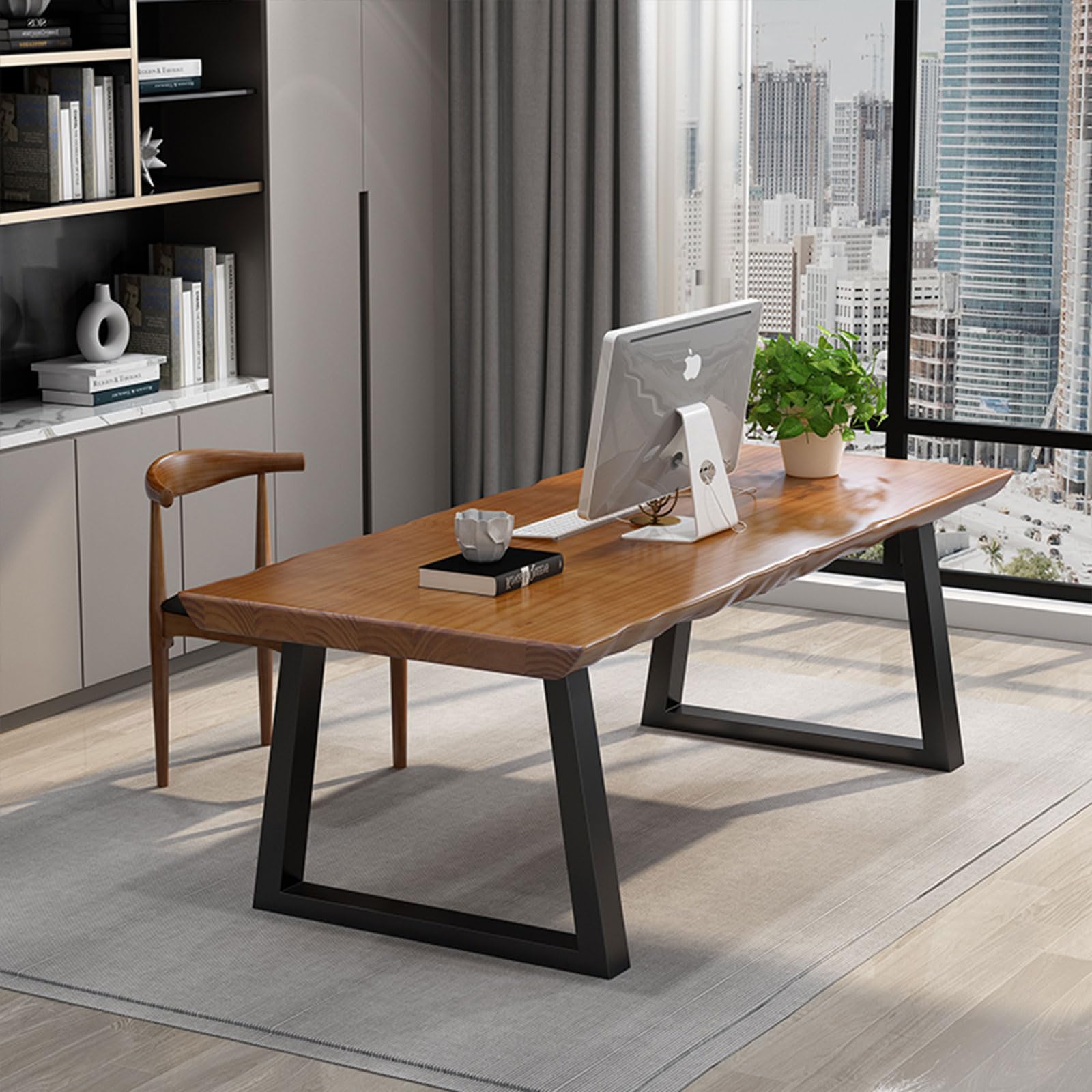 Solid wood administrative computer desk, 63 inch rural style large office desk