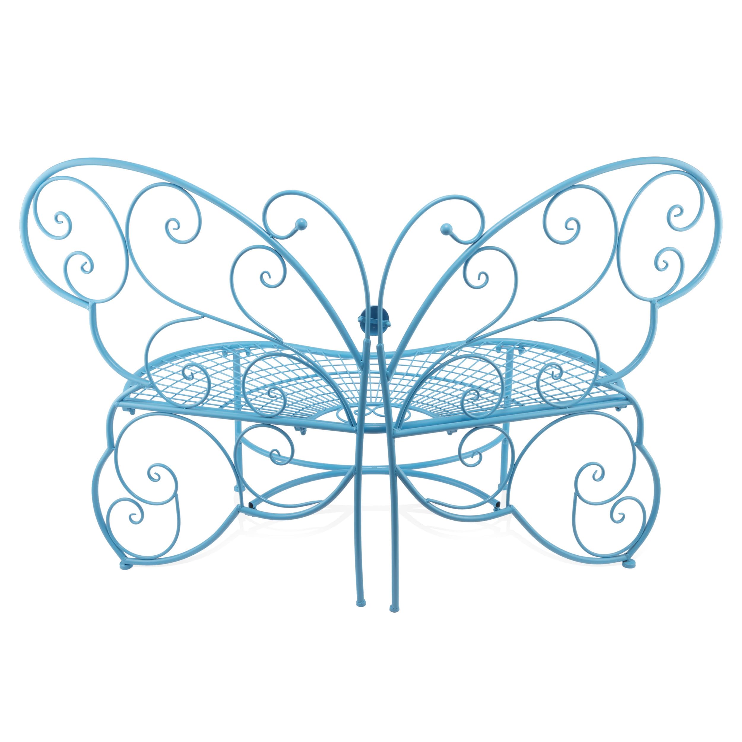 62" L Indoor/Outdoor 2 Person Metal Butterfly Shaped Garden Bench, Blue