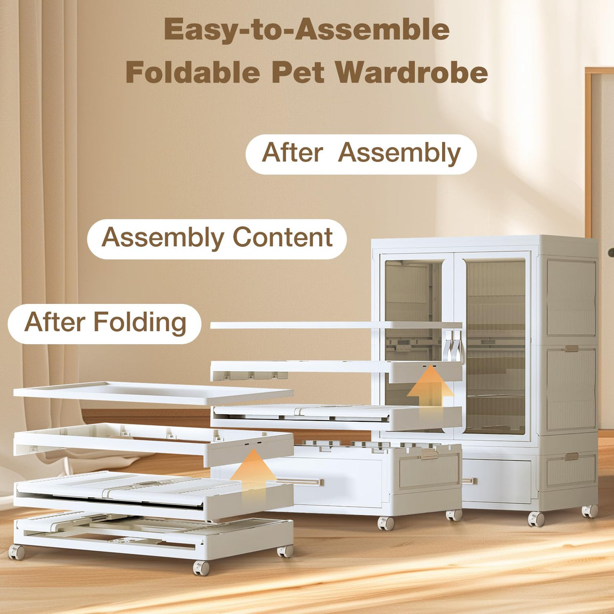 Pet Storage Wardrobe with Wheels & Hanging Rods