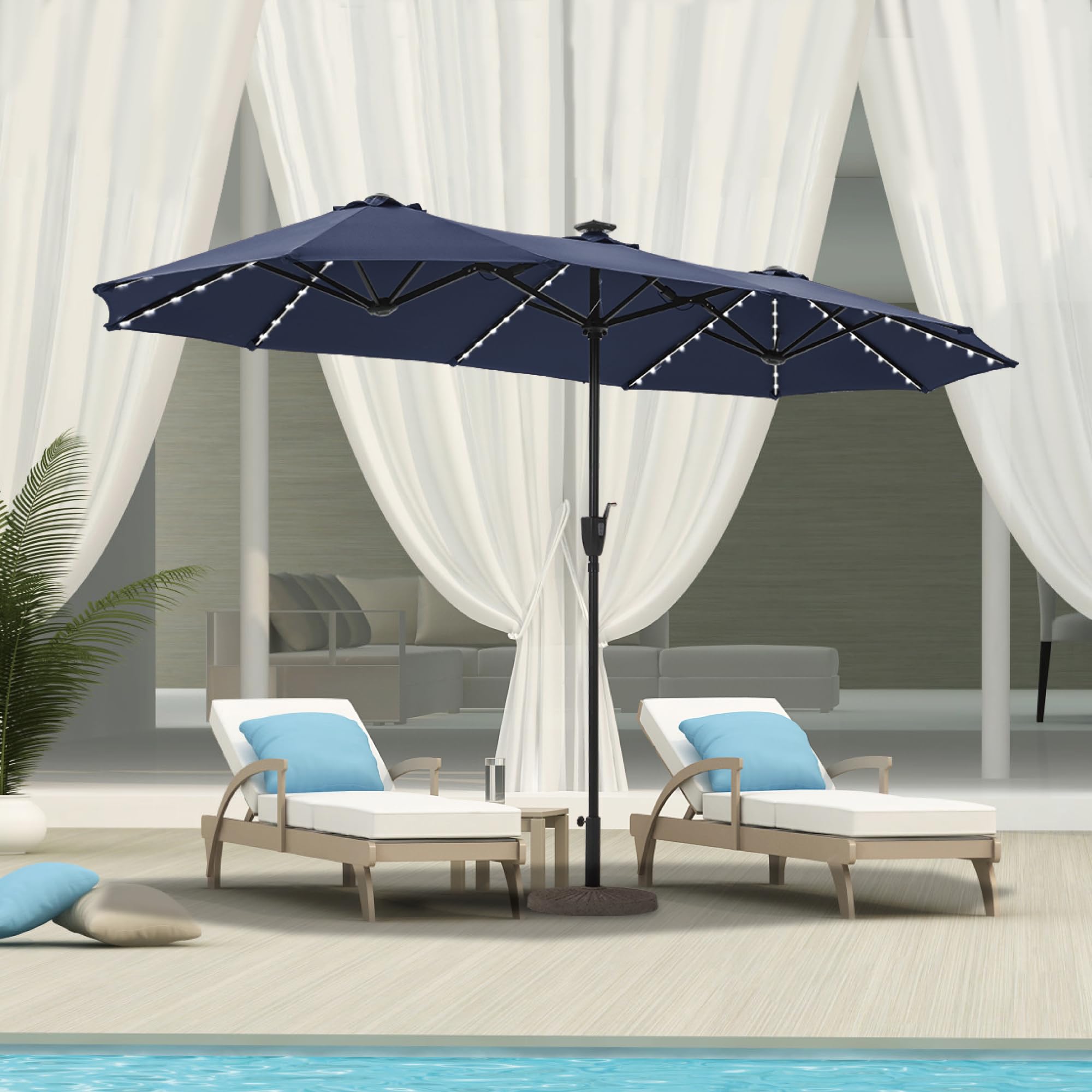 13 ft Patio Umbrella with 120 LED Solar Lights, Double Sided Outdoor Umbrella for Patio