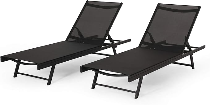 Salton Outdoor Aluminum and Mesh Chaise Lounge Set, 2-Pcs Set, White / White