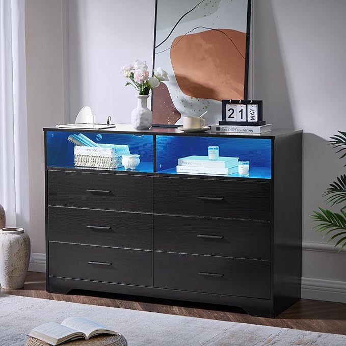 Cherry Dresser for Bedroom Wooden, 6 Drawer Dresser