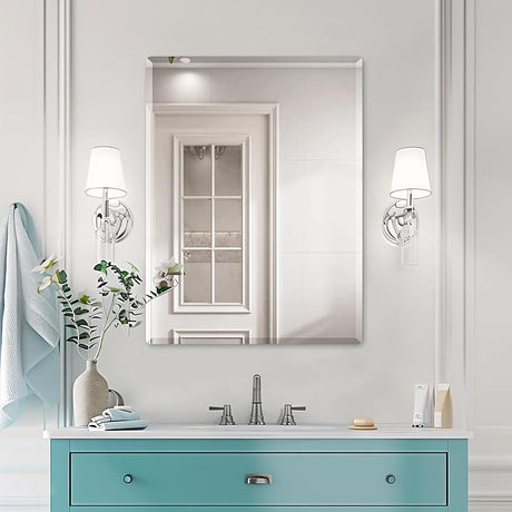 Beveled Mirror, Wall Mirror 48" x 30", Frameless Rectangle Bathroom Mirror with Beveled Edge,