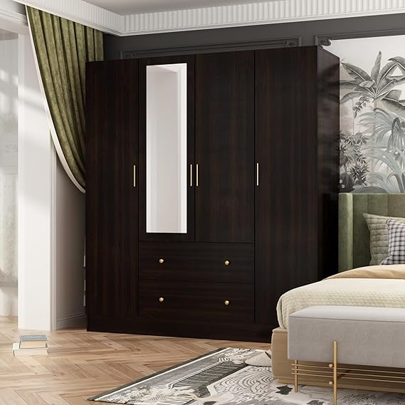 4 Door Wardrobe Armoire Closet with Mirror Door