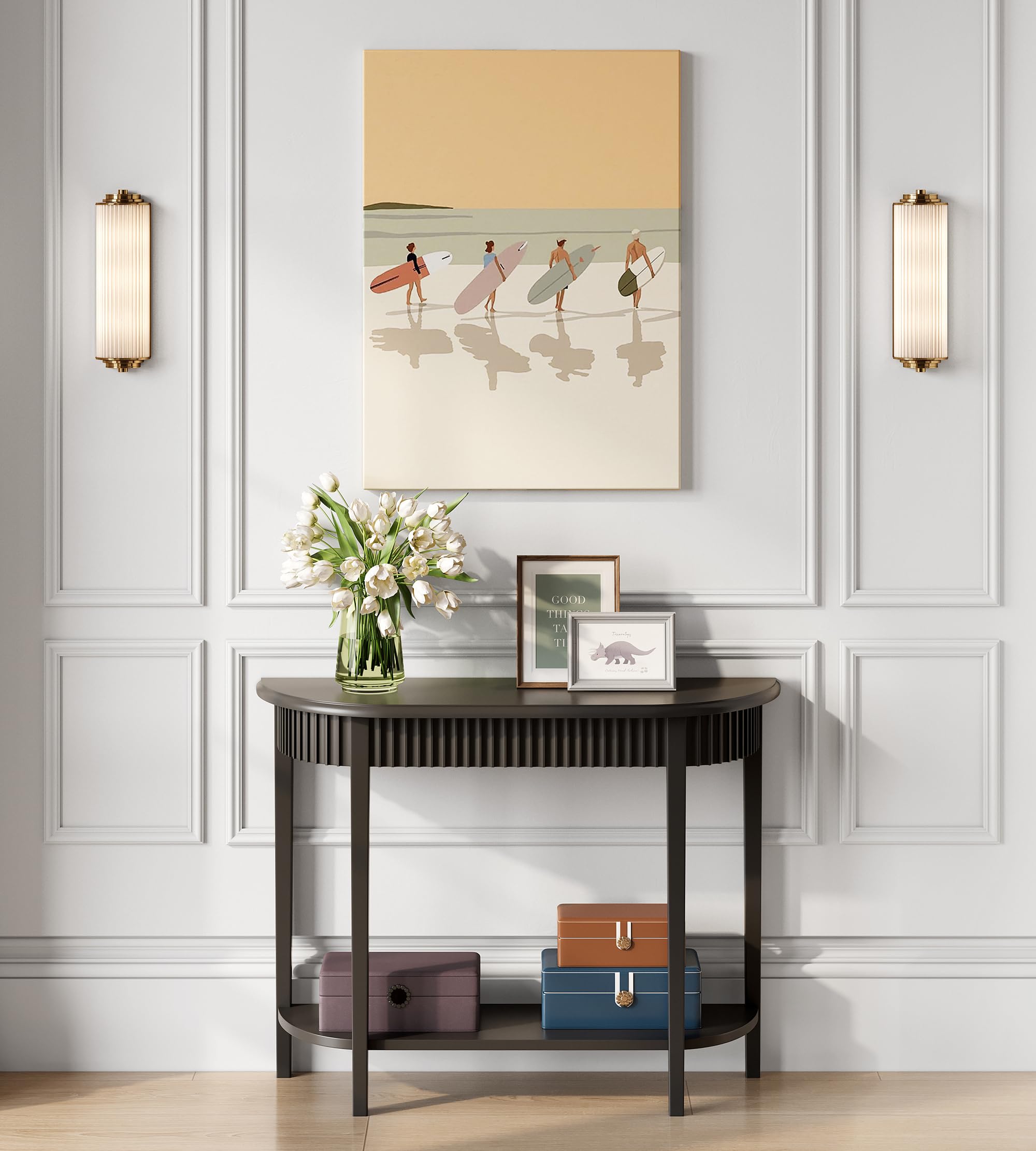 Black Half-Moon 2-Tier Console Table for Entryway
