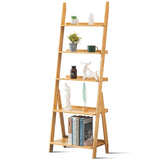 5-Tier Bamboo Ladder Shelf Ladder Bookshelf Plant & Flower Stand Bookcase