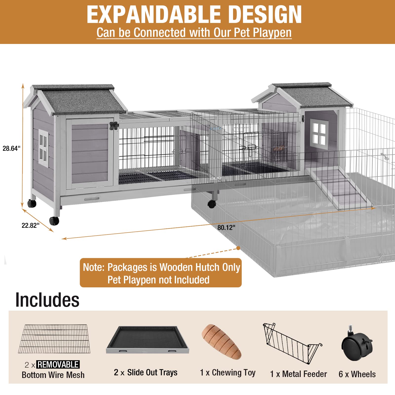 Rabbit Hutch Indoor Outdoor Bunny Cage Upgrade Large Space for Rabbit,Guinea Pig