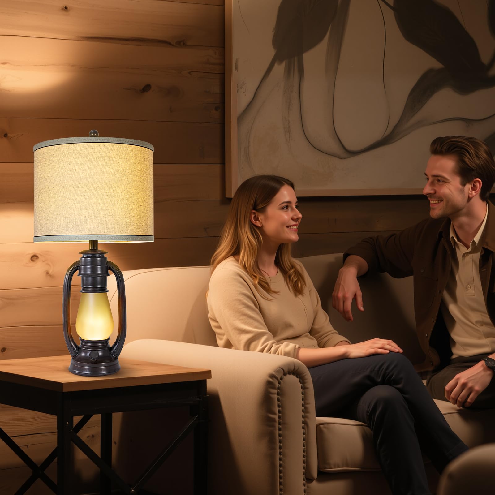 26" Vintage Lantern Table Lamps Set of 2 with USB Charging Ports