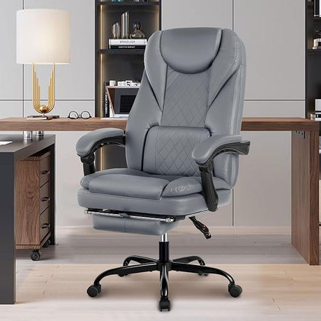 Executive Office Chair, Leather Reclining Big and Tall Office Chair with Foot Rest High