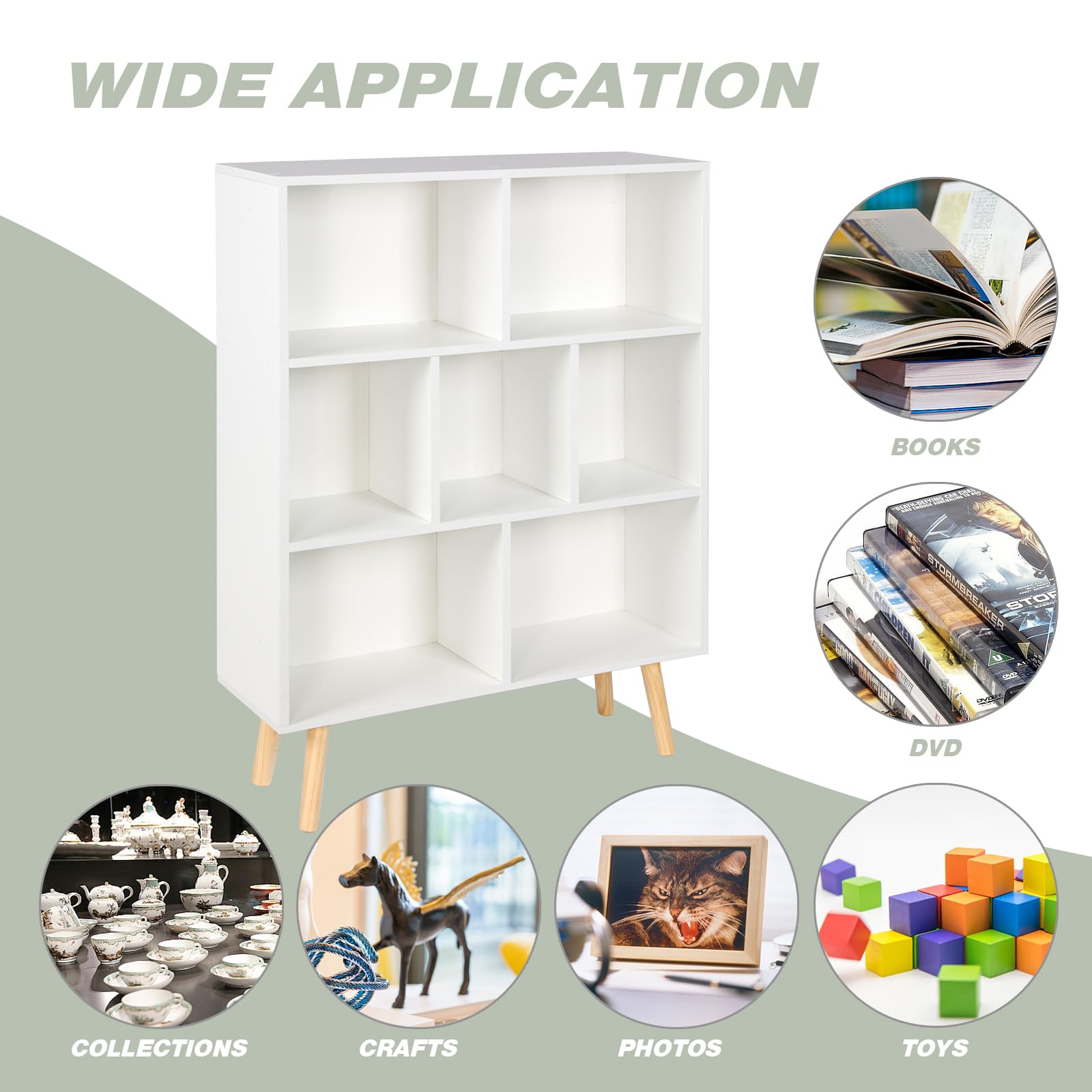 White Cube Bookshelf 7 Cube, 3 Tier Wooden Open Bookcase