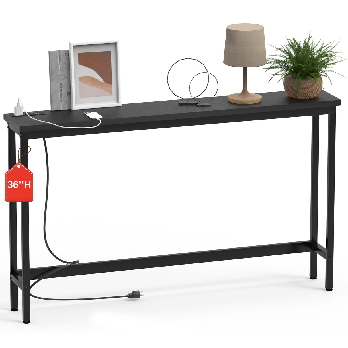 35'' High Narrow Console Table, Behind Couch Table with Outlet, Long Table