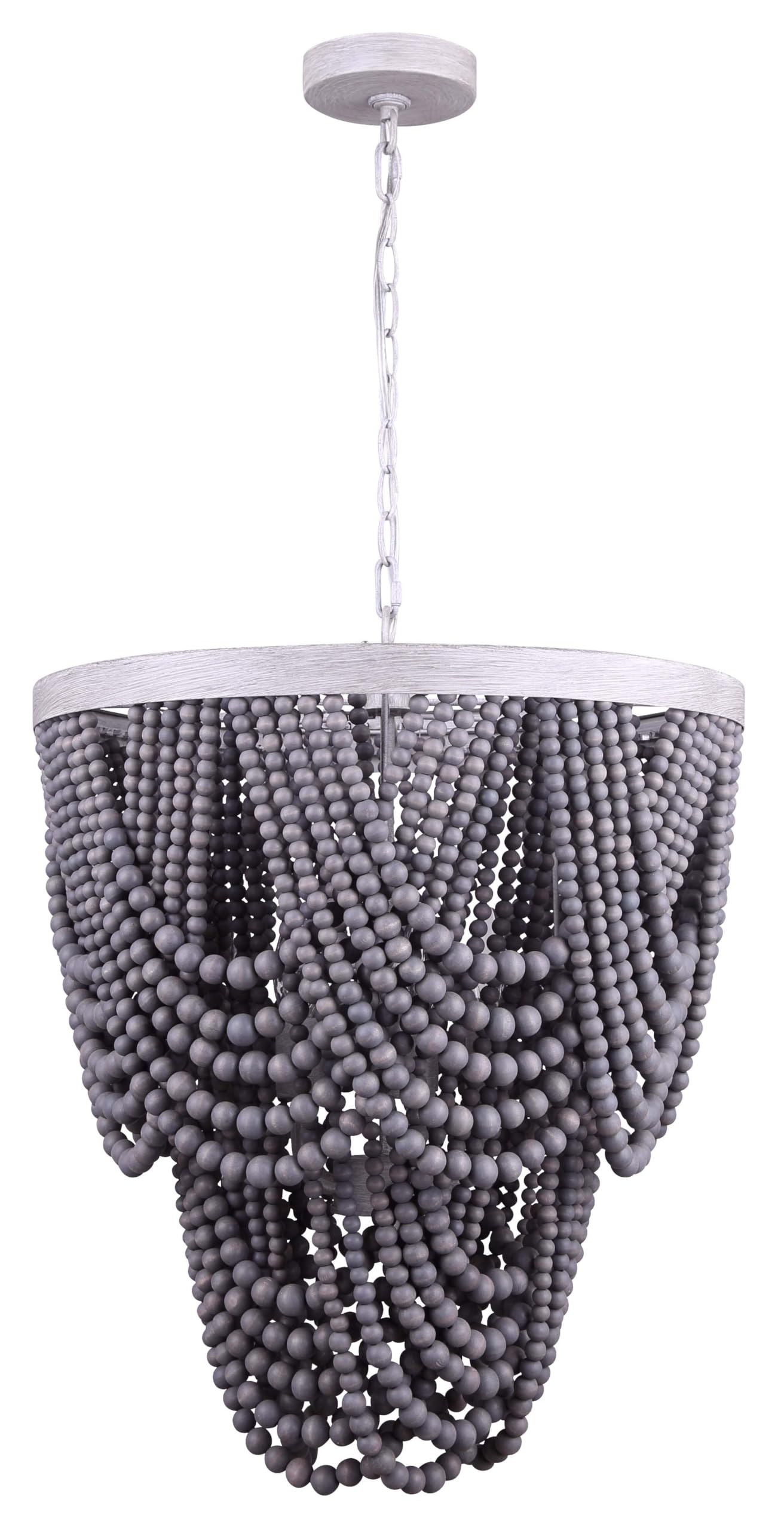 Grey Wood Bead Chandelier - 5-Light Modern Farmhouse Pendant