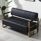 57.9" Faux Leather Loveseat Sofa, Mid Century Modern Sofas Small Couch with Gold