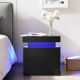 Nightstand LED Set of 2 Bedside Table Cabinet with Lights Modern End Side Drawers