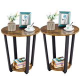 Industrial Small Round End Side Table for Living Room Set of 2