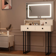 White Vanity Desk with Mirror, Metal Vanitys with 3 Drawers