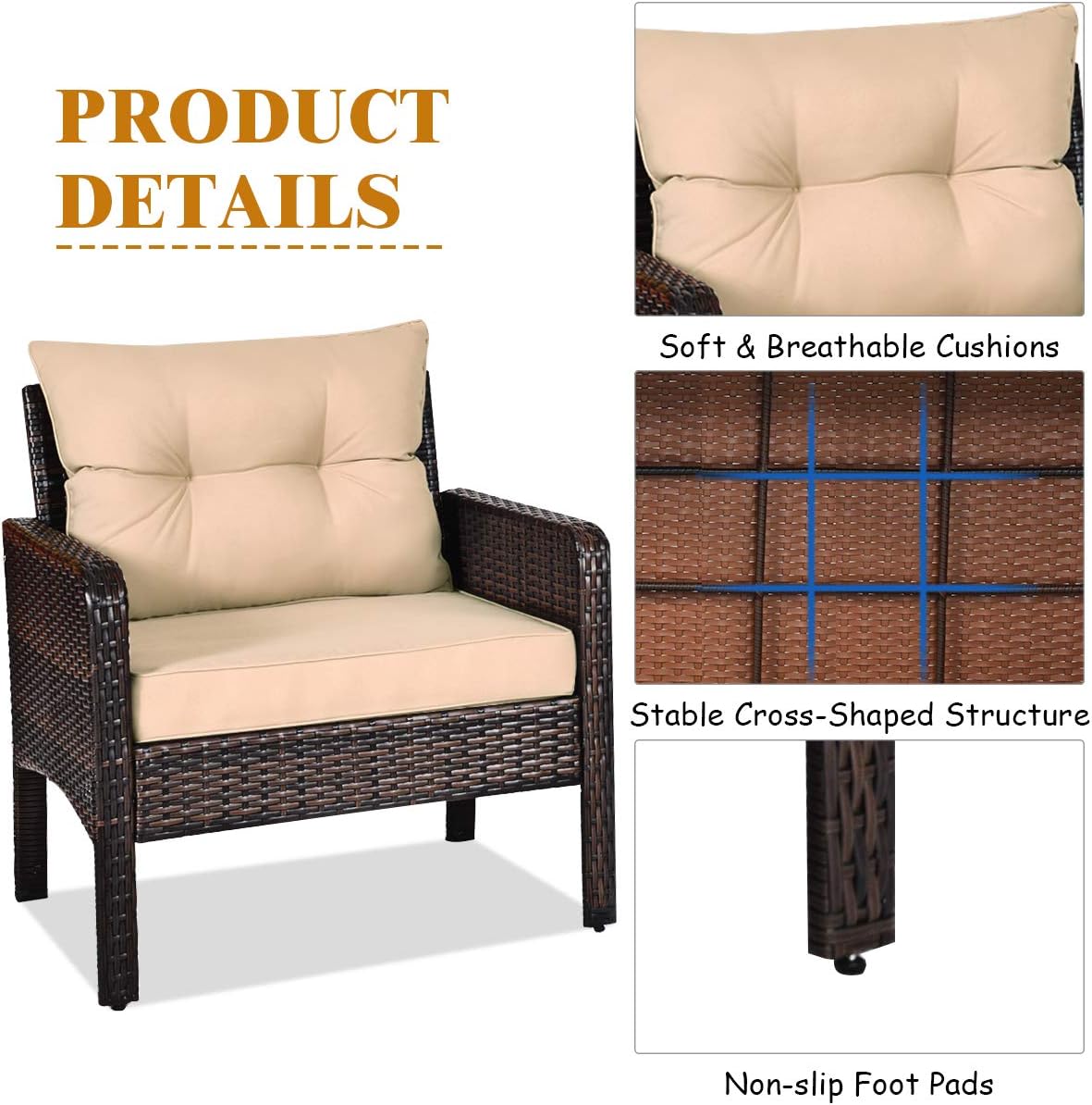 3 Piece Outdoor Patio Furniture Set, Wicker Chairs Set