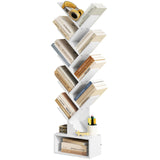 Tree Bookshelf with Drawer, 9 Tier Tree Bookcase, Wooden Bookshelves Storage Rack