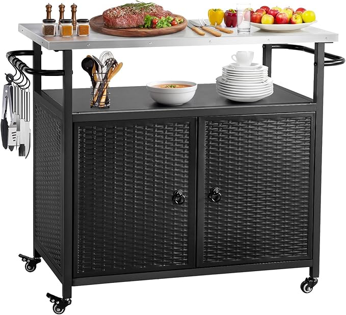 Outdoor Storage Cabinet, Patio Bar Tables with Wheels