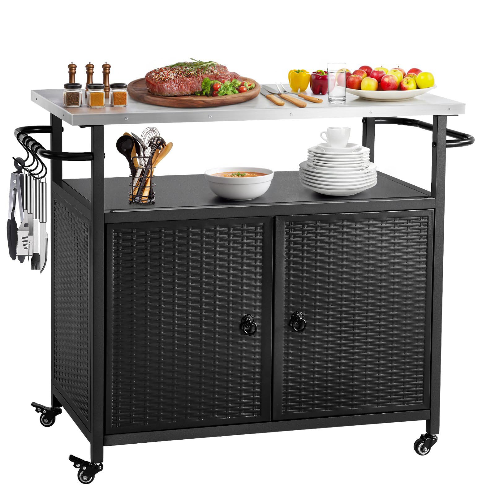 Outdoor Storage Cabinet, Patio Bar Tables with Wheels