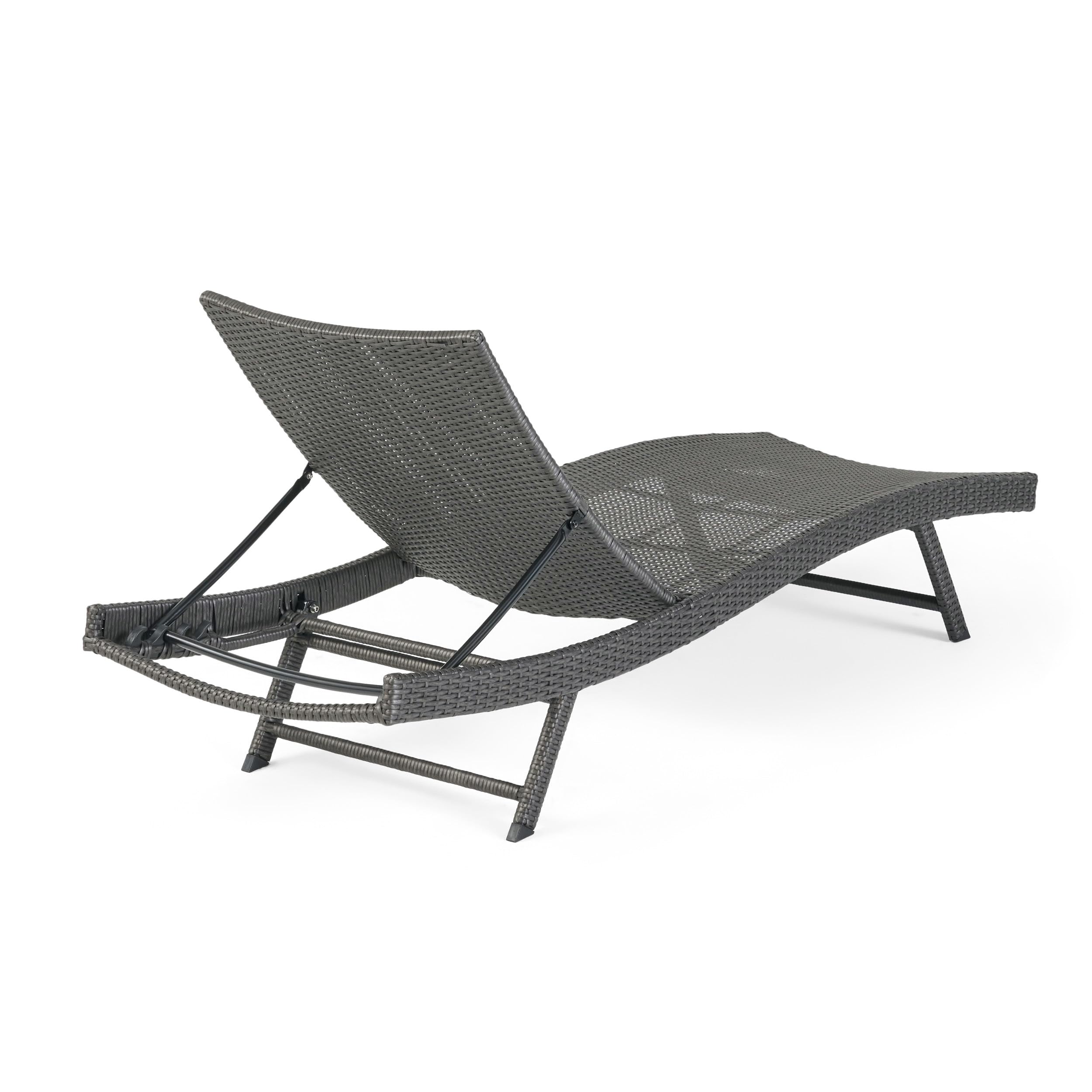 PE Rattan Chaise Lounge Set of 2, Modern Outdoor Wicker Reclining Lounge Chair