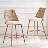 Rattan Bar Stools Set of 2, 26 Inch Seat Height Rattan Bar Stools Set of 2, Woven PE Rattan