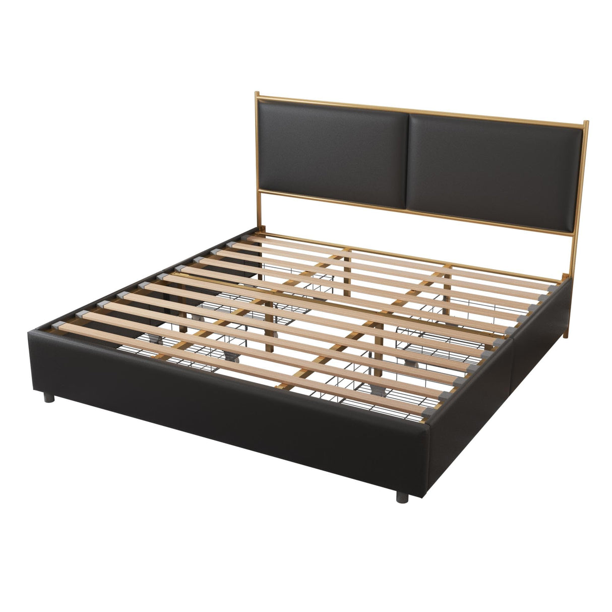 King Size Platform Bed Frame with Headboard and Storage Drawers of 4,