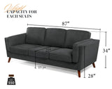 87in Sofa Modern Sofa Couch - Embedded Arm Pillow 3 Seater Sofa Deep Seat Sofa