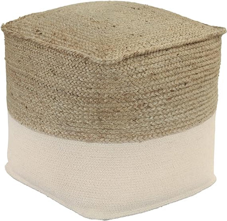 Sweed Valley Farmhouse Jute Braided Pouf, 17.5 x 20.25 inches, Natural & Black